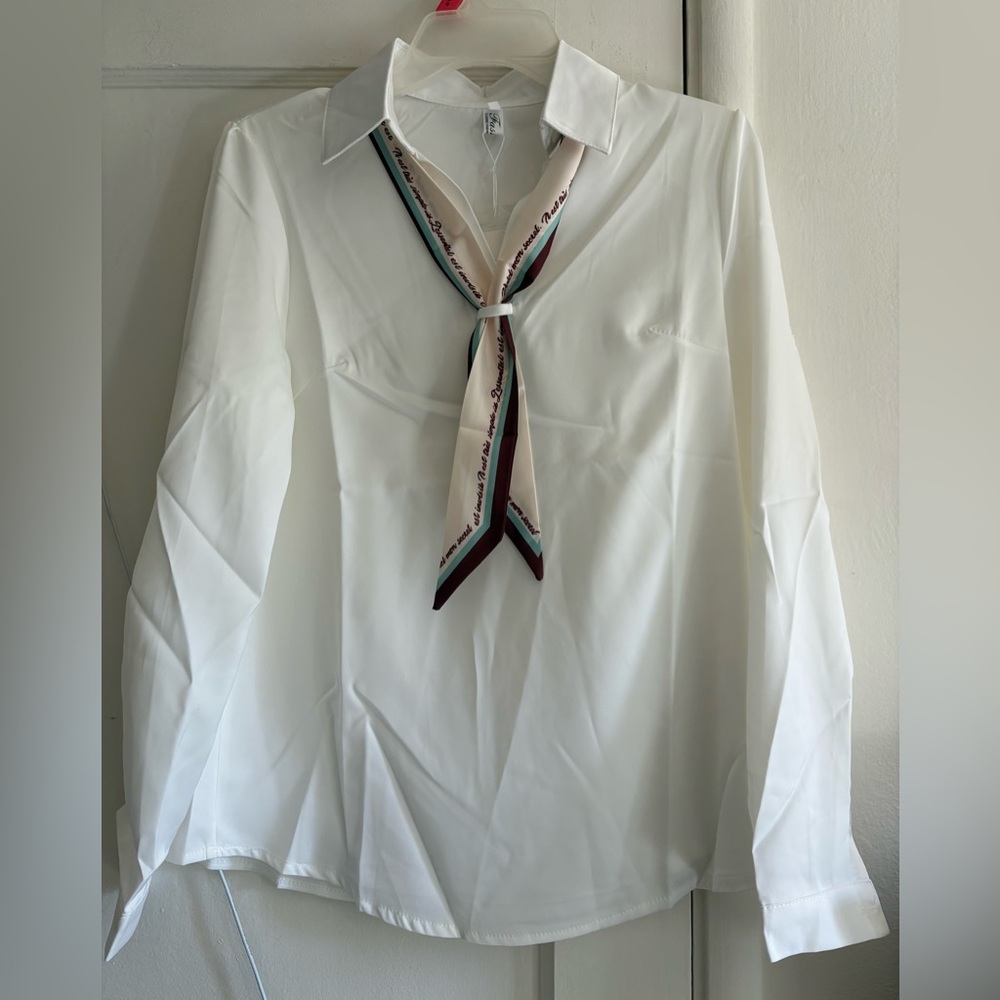 Elegant White Blouse with Scarf Accent